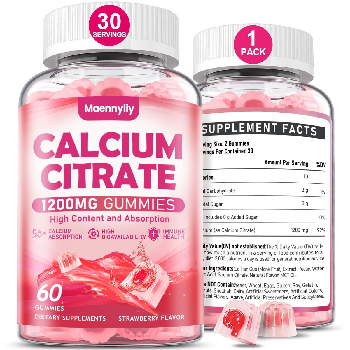 Gummies de calcium citrate Maennyliy 1200 mg vue de face