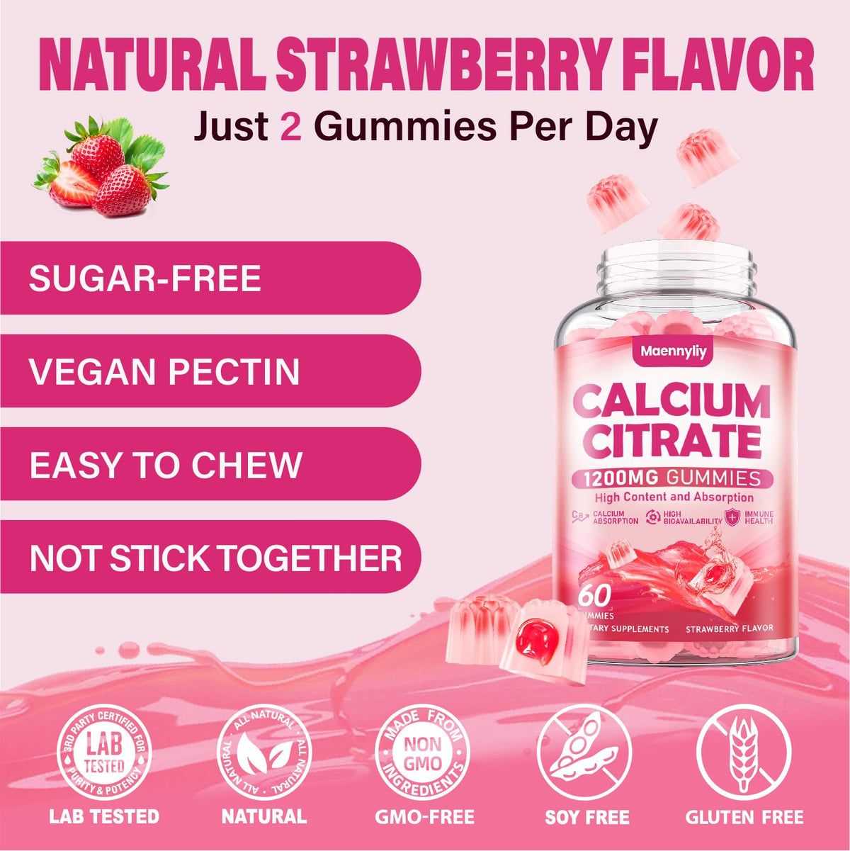 Gummies de calcium citrate Maennyliy dans une main