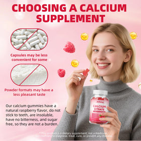 Gummies de calcium citrate Mchokuu avec une étiquette montrant les ingrédients