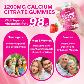 Gummies de calcium citrate Saajoor 1200 mg, présentation sur une table