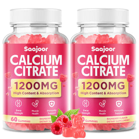 Gummies de calcium citrate Saajoor 1200mg saveur framboise, vue de face