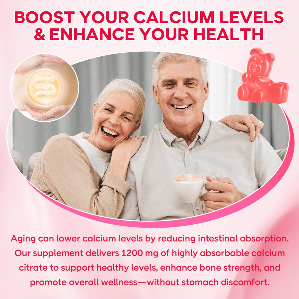 Gummies de calcium citrate Saajoor à côté d'un verre d'eau