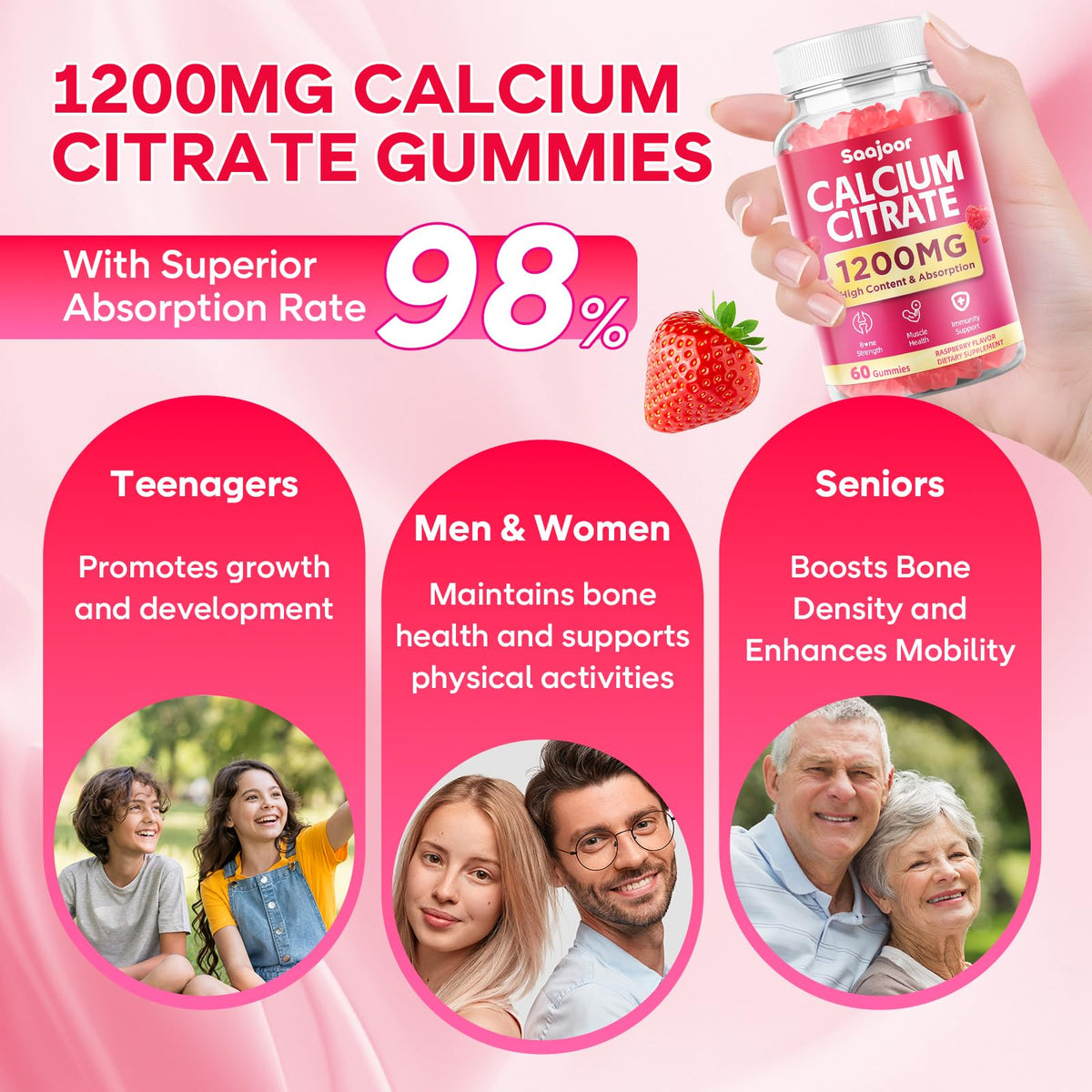 Gummies de calcium citrate Saajoor, portion avec 2 gummies