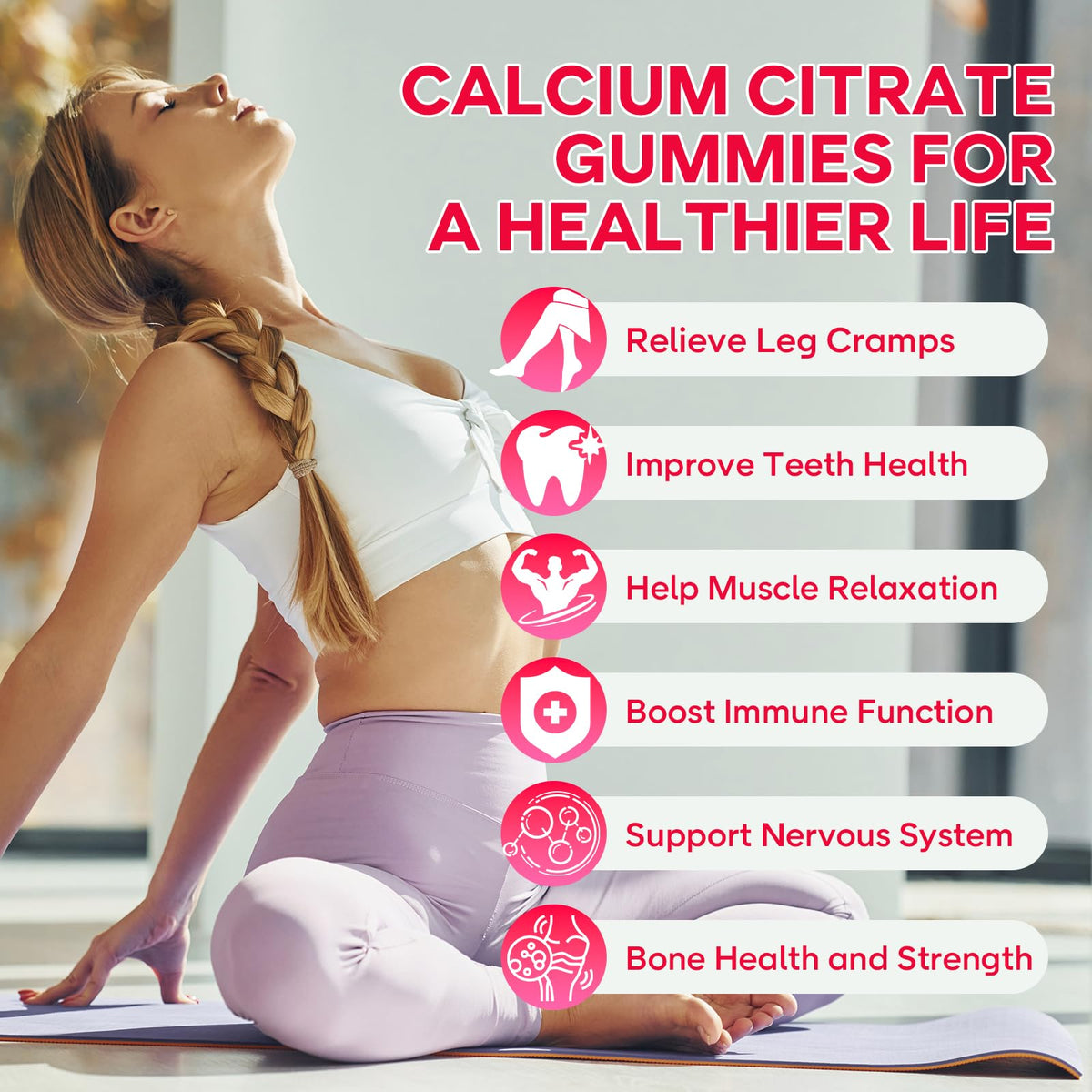 Gummies de calcium citrate Saajoor sur une table, vue de dessus