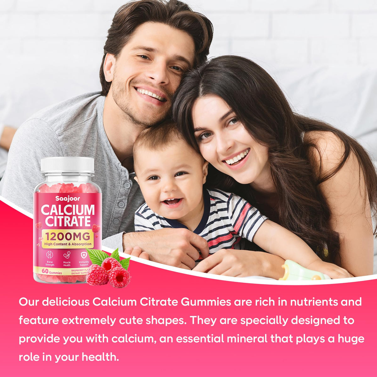 Gummies de calcium citrate Saajoor, vue de côté montrant la texture