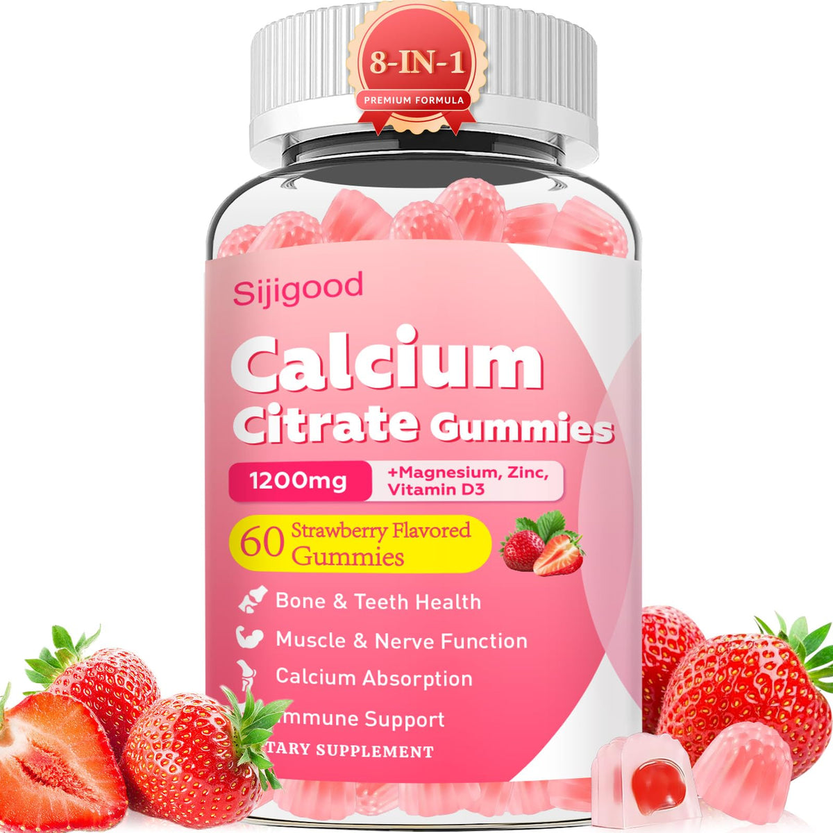 Gummies de Calcium Citrate Sijigood sans sucre, vue de face