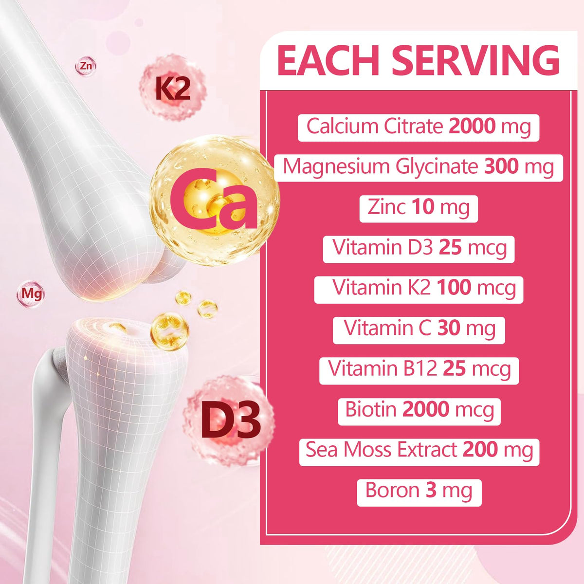 Gummies de Calcium Citrate XIHOLIY 2000 mg avec quelques gummies sur une table