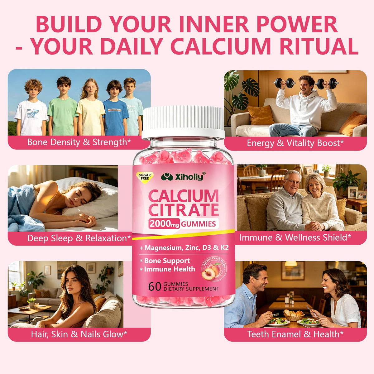 Gummies de Calcium Citrate XIHOLIY 2000 mg paquet arrière