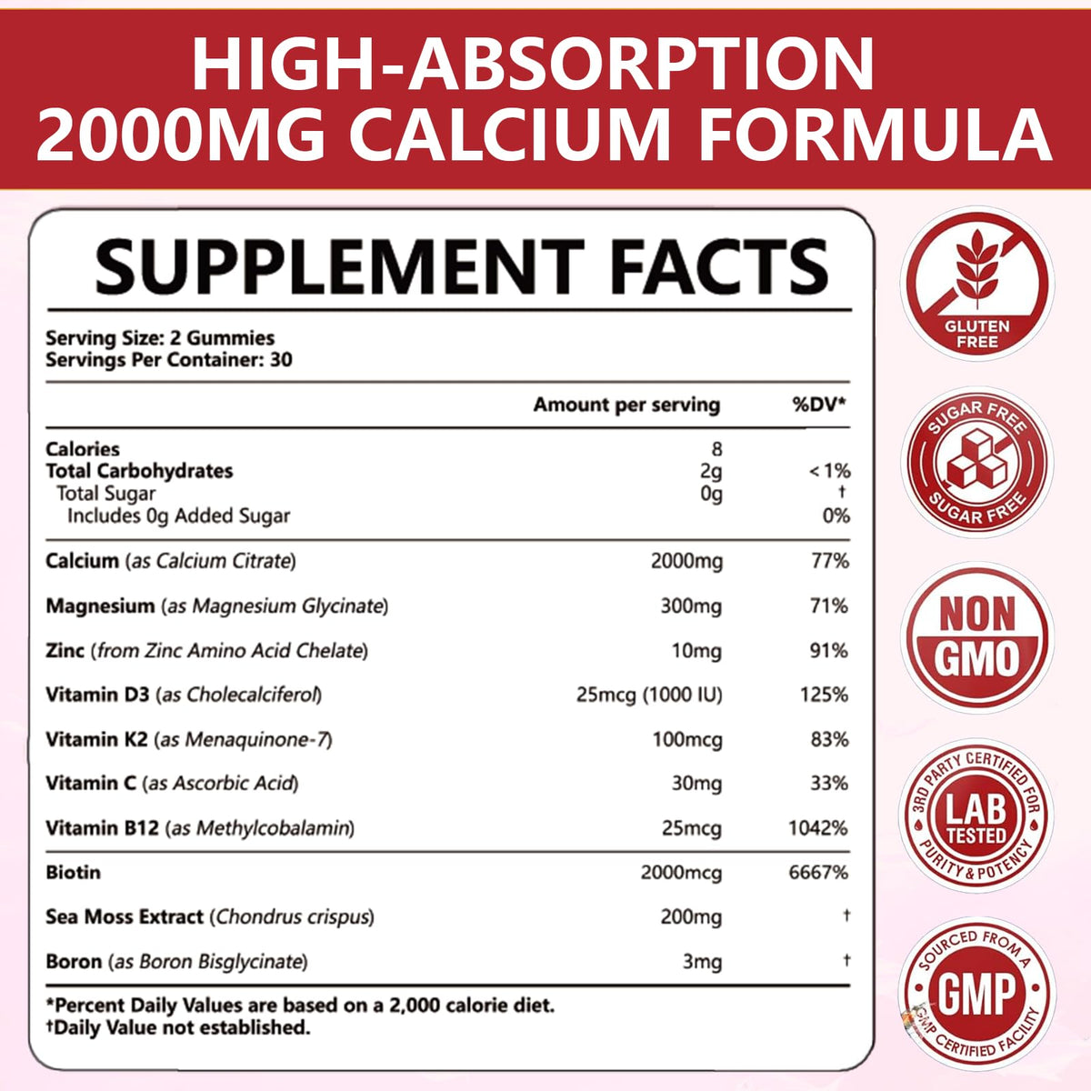 Gummies de Calcium Citrate XIHOLIY 2000 mg vue de côté