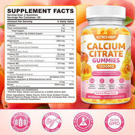 Gummies de Calcium CNCHEF 1200mg, échantillon de goût pêche et mangue