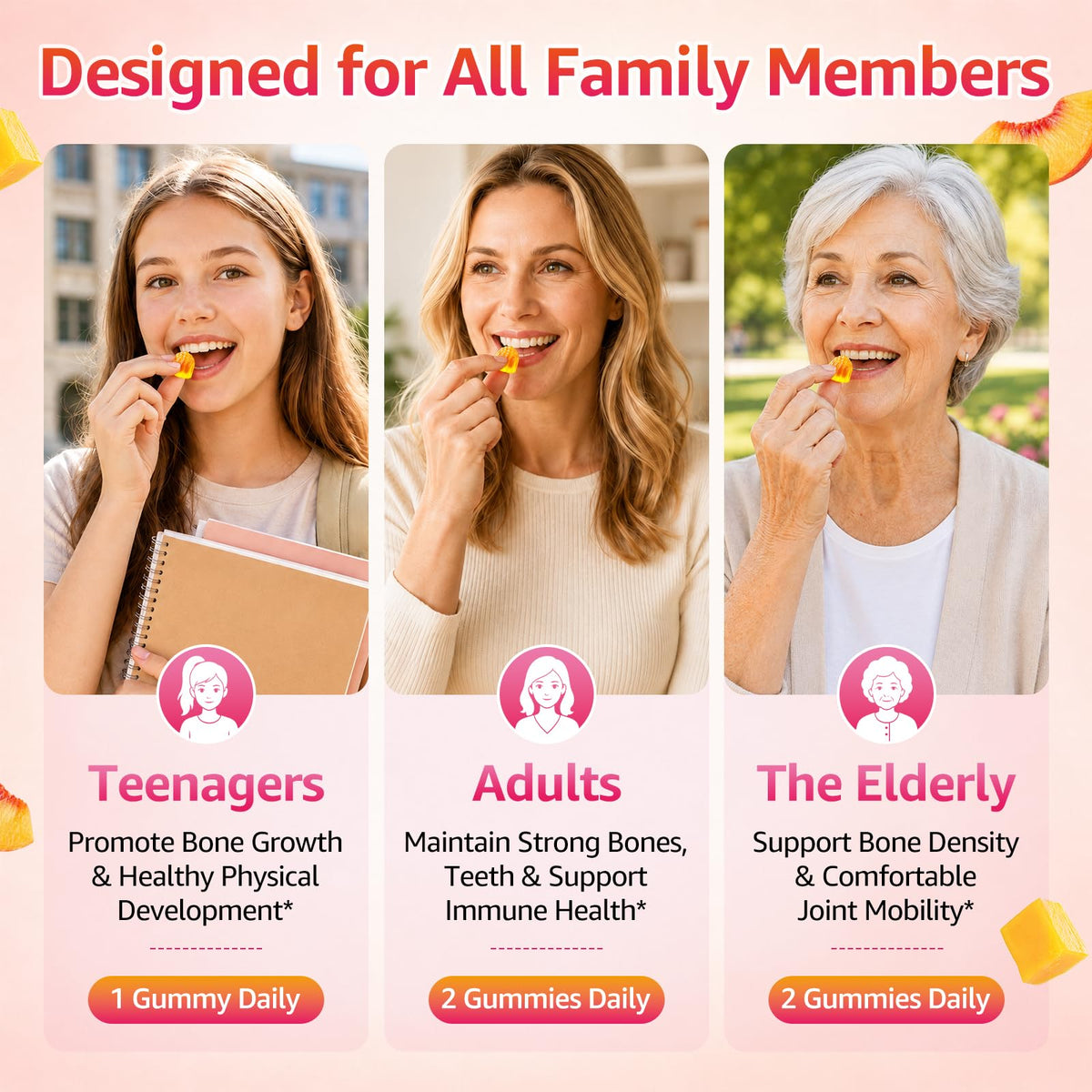 Gummies de Calcium CNCHEF 1200mg, ingrédients listés sur l'emballage