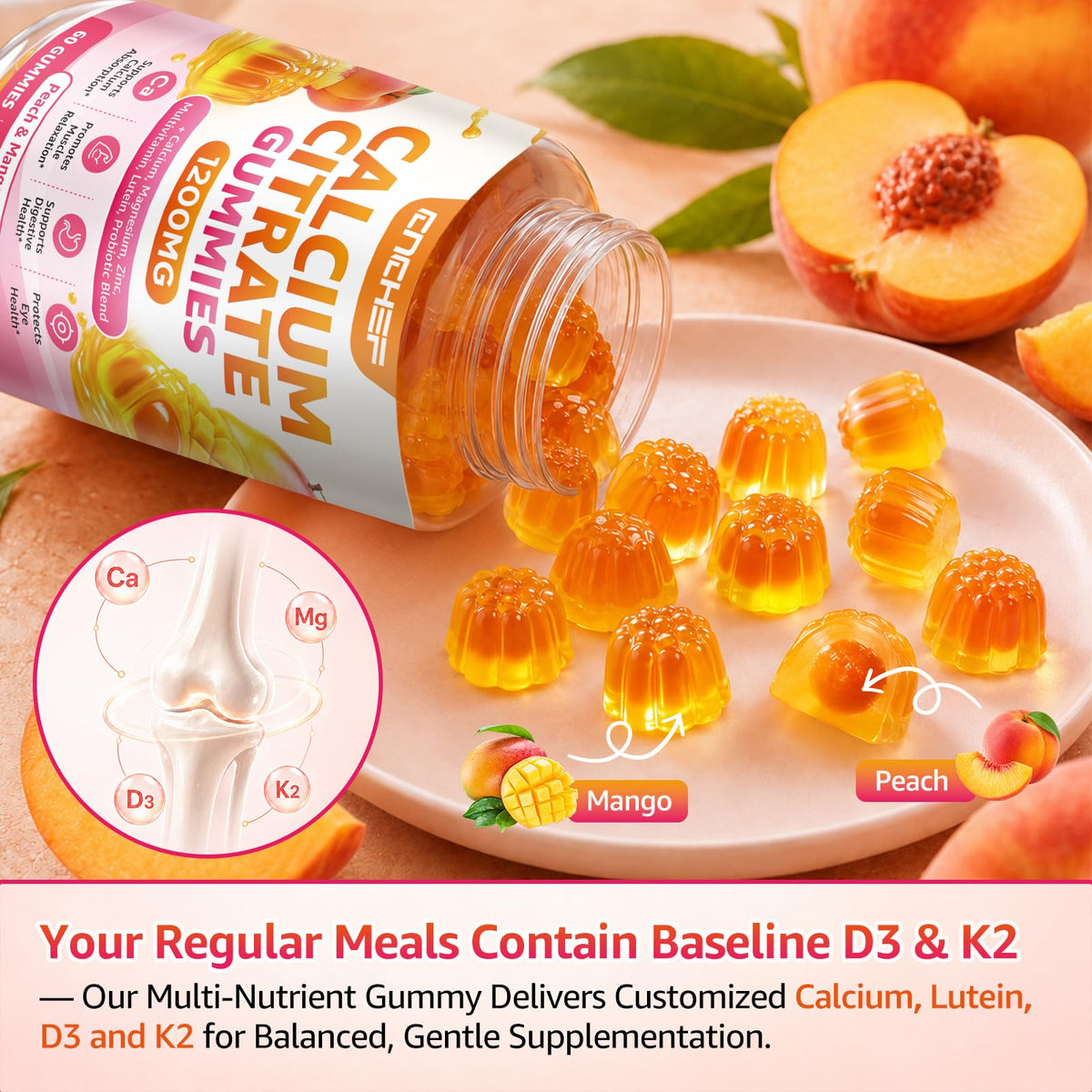 Gummies de Calcium CNCHEF 1200mg, présentation des gommes