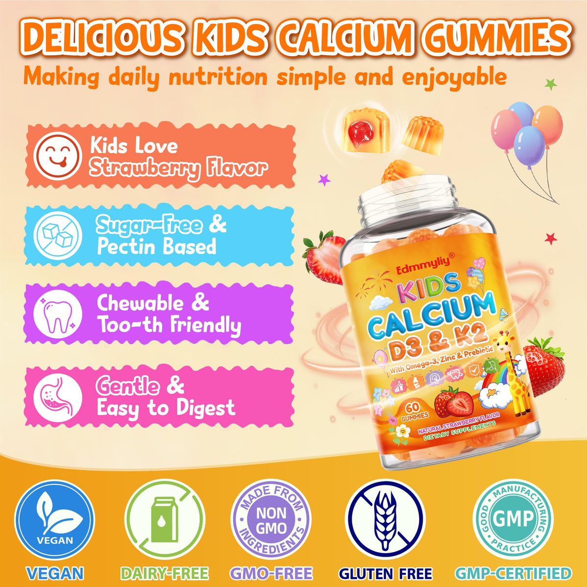 Gummies de calcium Edmmyliy dans un bol sur une table
