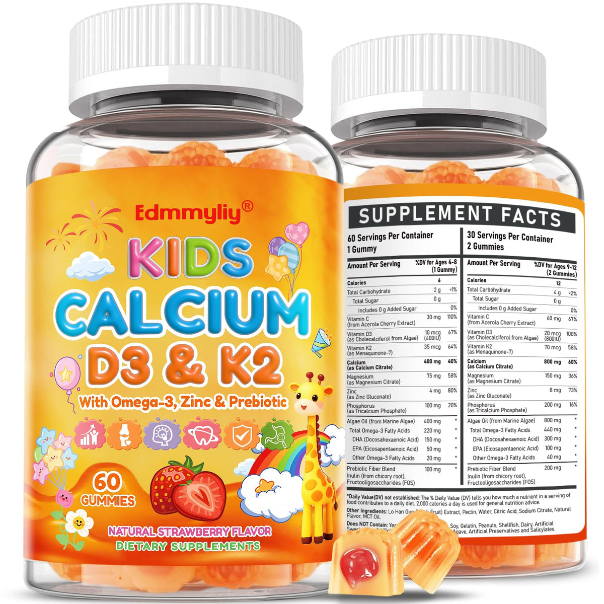 Gummies de Calcium Edmmyliy pour Enfants, vue de face avec emballage
