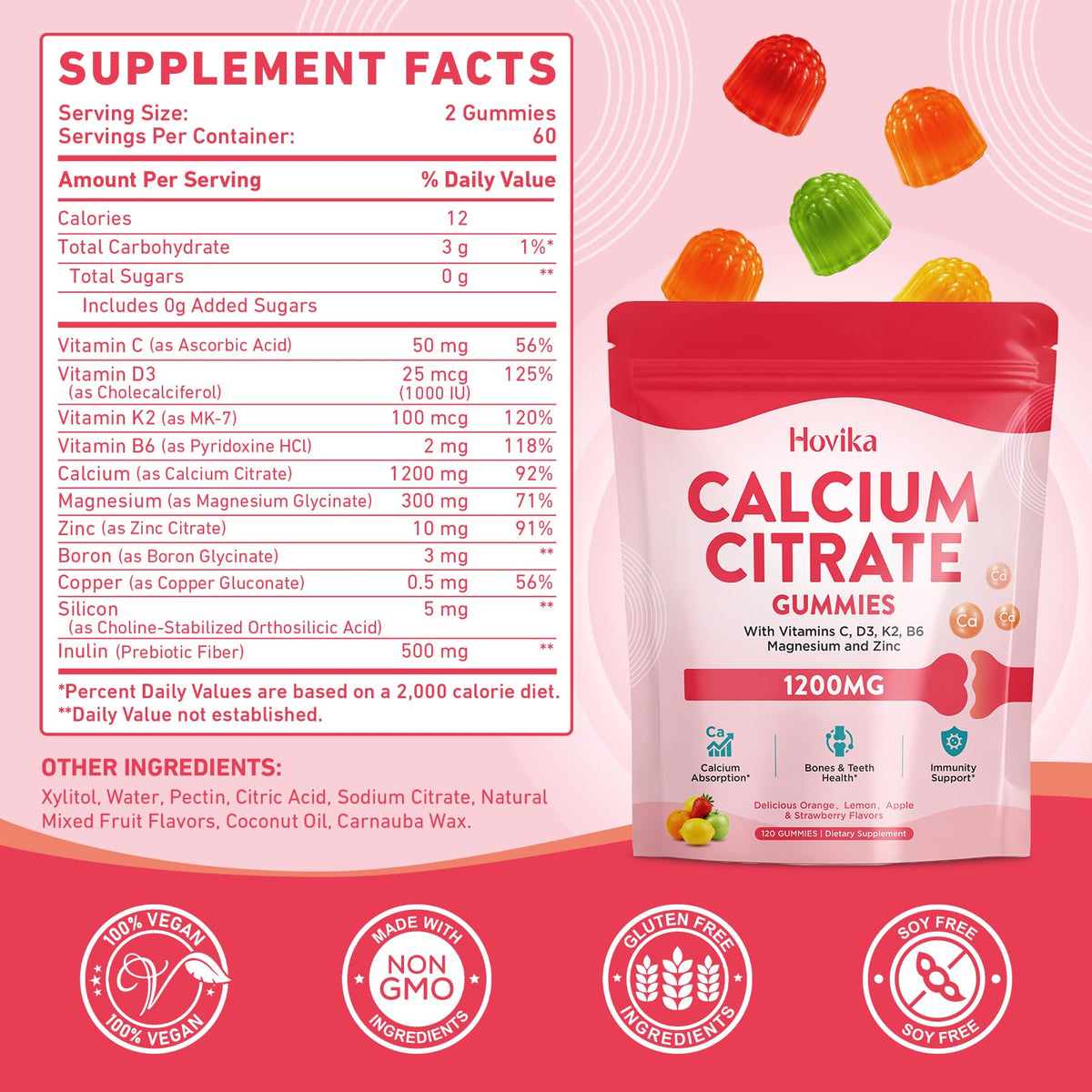 Gummies de Calcium Hovika 1200mg avec des ingrédients naturels
