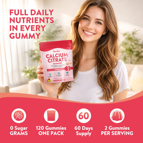 Gummies de Calcium Hovika 1200mg montrant le dosage recommandé