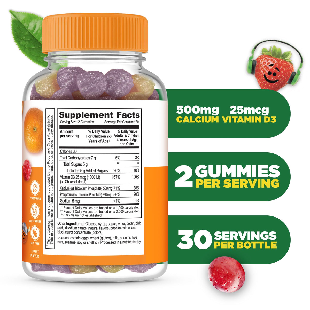 Gummies de calcium Lifeable pour enfants, goût orange et fruits rouges