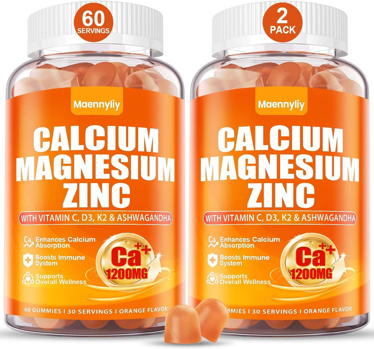 Gummies de calcium Maennyliy 1200 mg avec Vitamine D3, vue de face