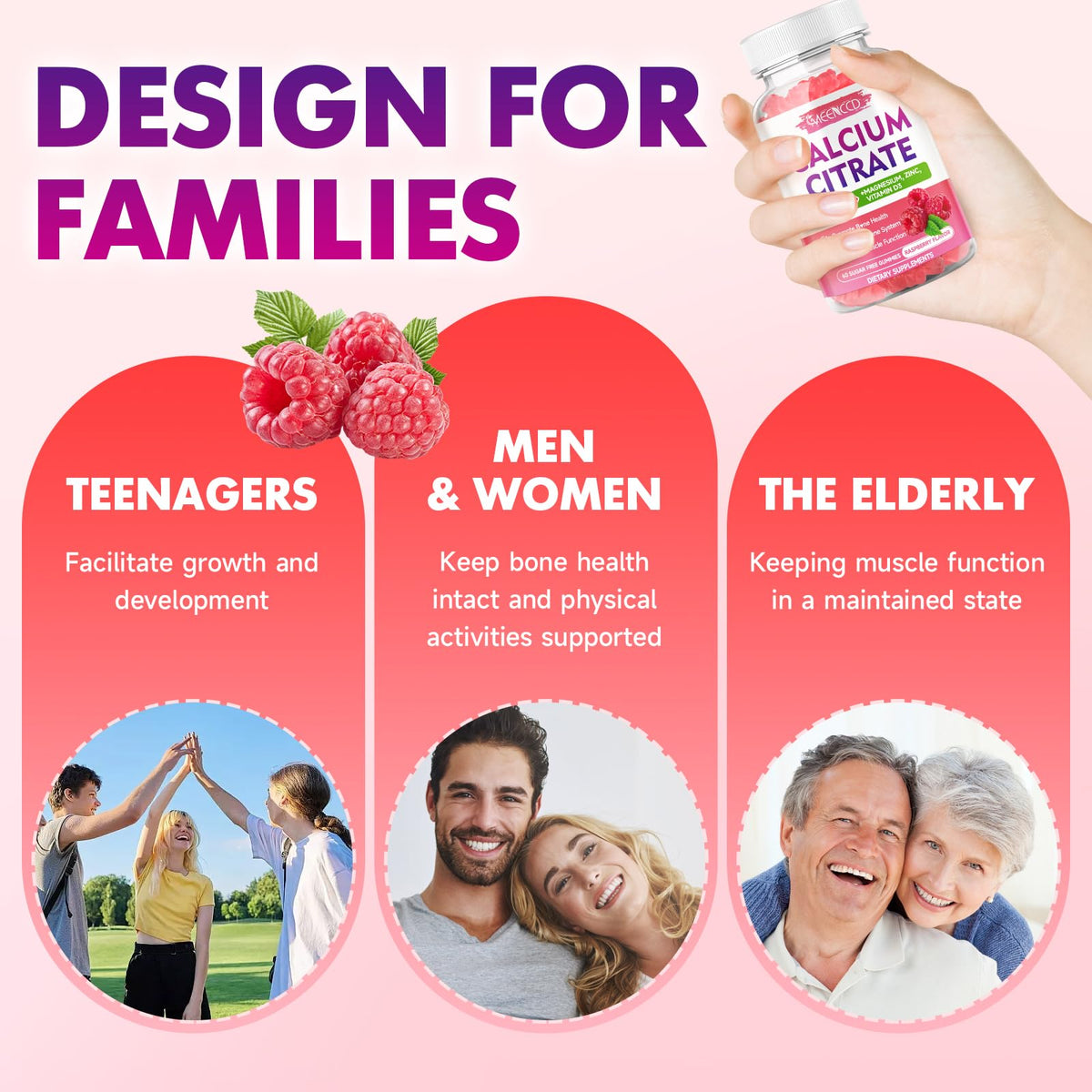 Gummies de calcium MEENCCD avec goût framboise