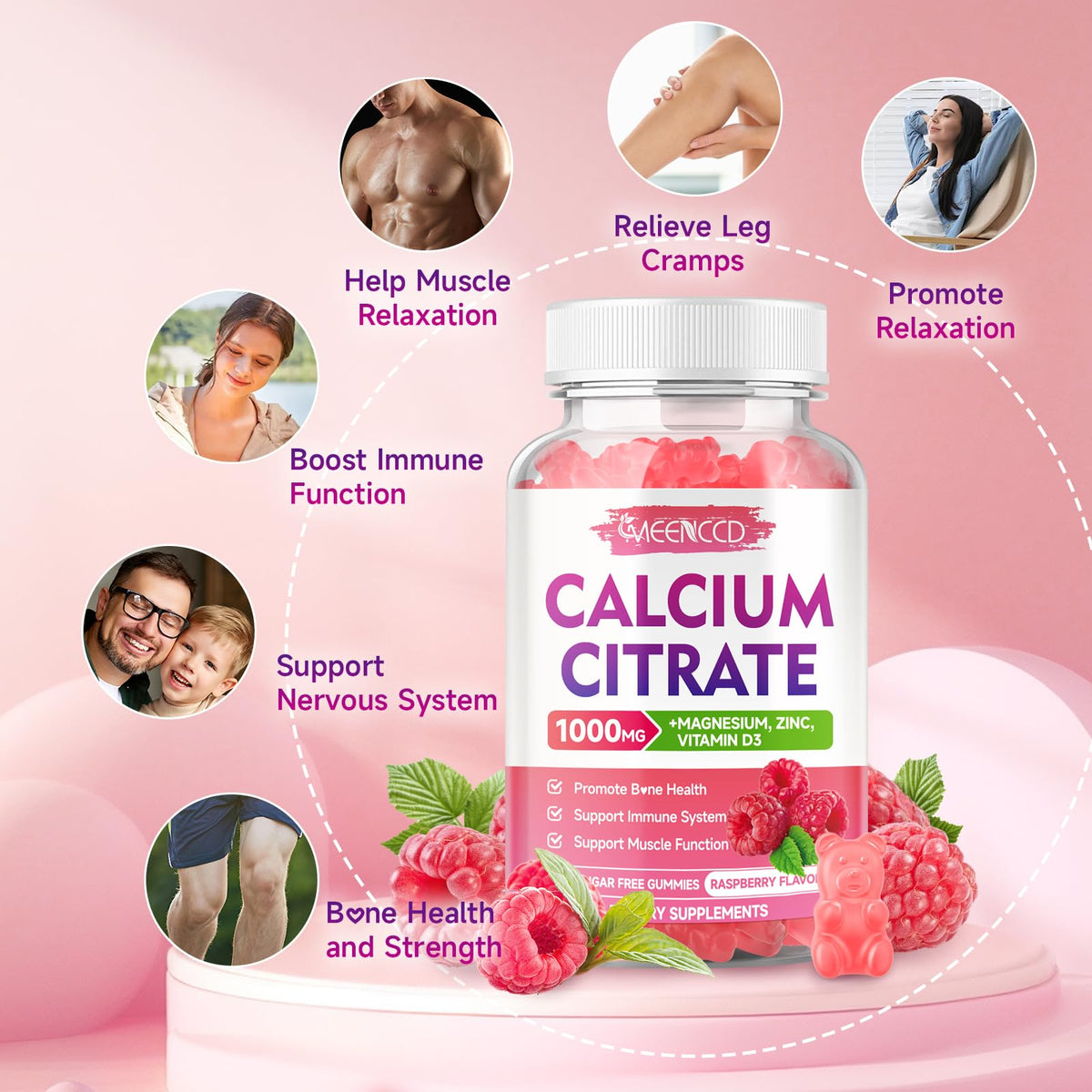 Gummies de calcium MEENCCD sur fond blanc