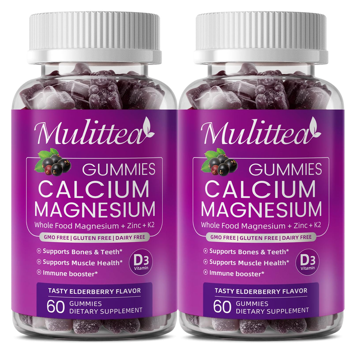 Gummies de calcium Mulittea 472g avec Vitamine D3 et K2 vue de face