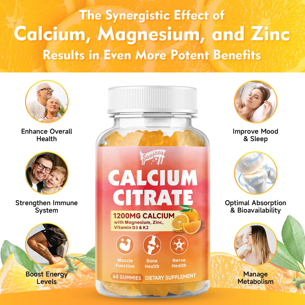 Gummies de calcium Saajoor sur une table