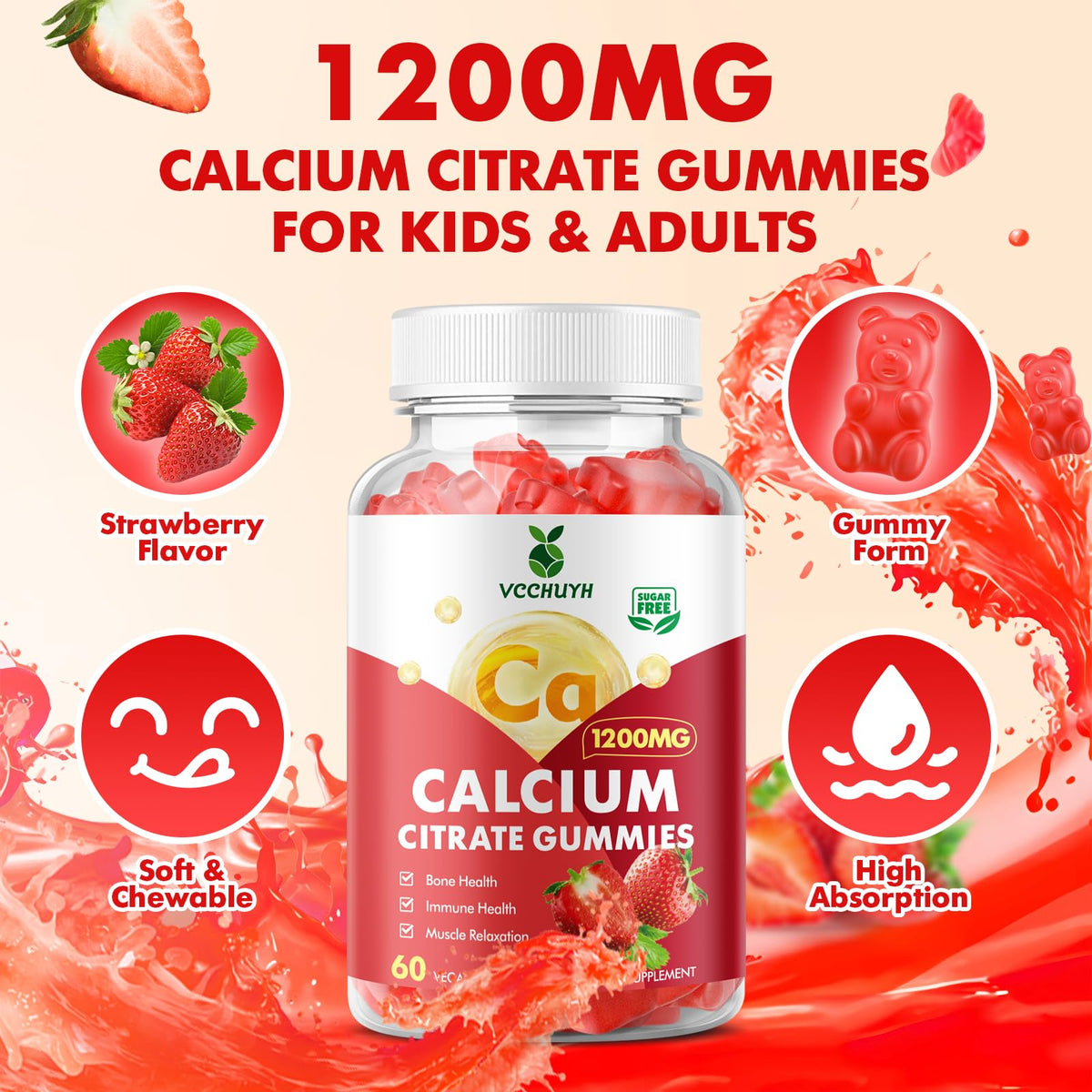 Gummies de calcium VCCHUYH, prise en main