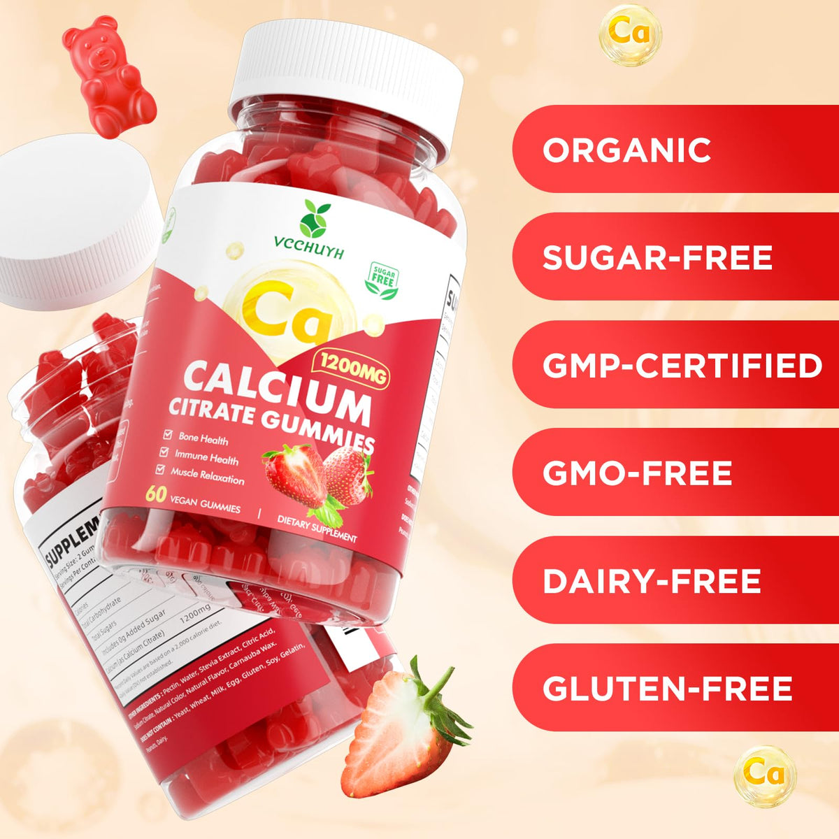 Gummies de calcium VCCHUYH, vue de côté