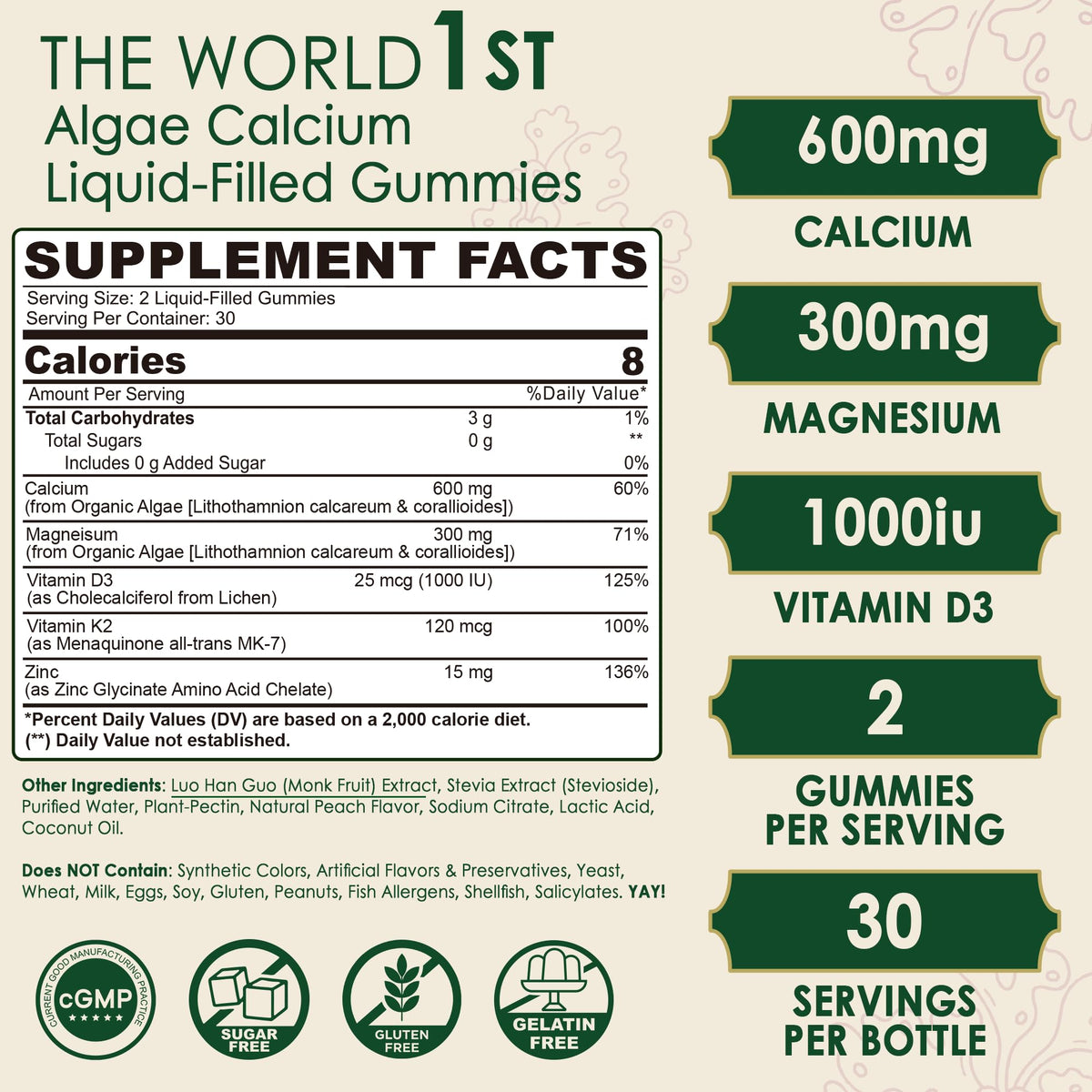 Gummies de Calcium Végétal LILICARE 600mg, vue arrière