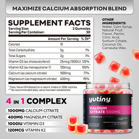 Gummies de Calcium Yutiny sur un fond de fruits frais