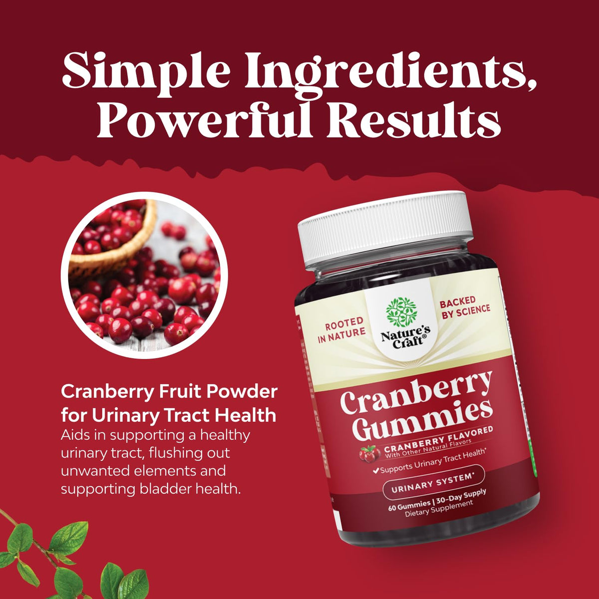 Gummies de canneberge Natures Craft en gros plan