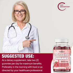 Gummies de Canneberge NEW AGE 1000mg avec détails des ingrédients