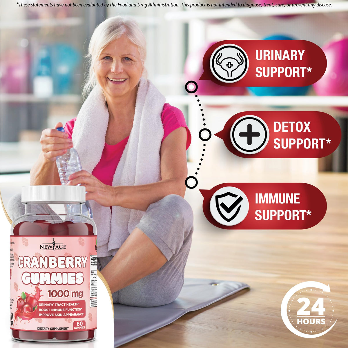 Gummies de Canneberge NEW AGE 1000mg avec gummies en avant-plan