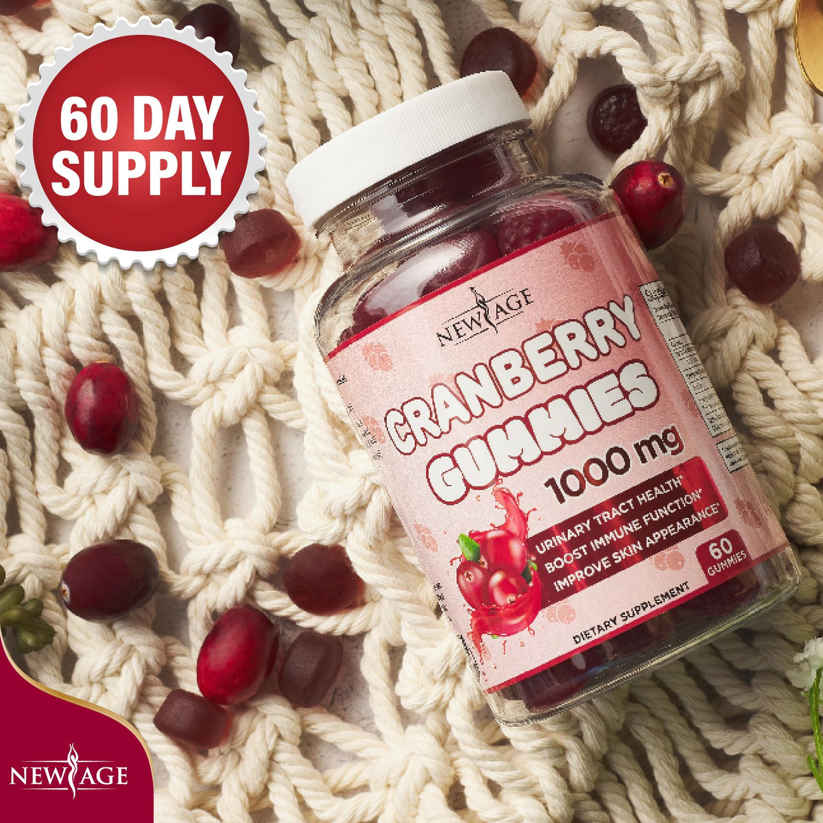Gummies de Canneberge NEW AGE 1000mg en ambiance naturelle