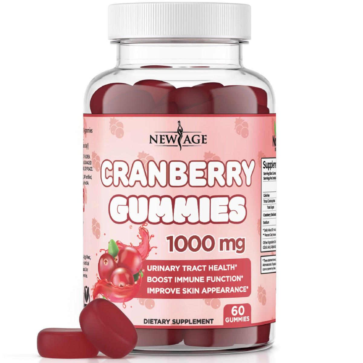 Gummies de Canneberge NEW AGE 1000mg vue avant du flacon