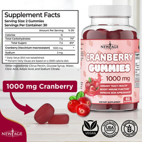 Gummies de Canneberge NEW AGE 1000mg vue de côté du flacon