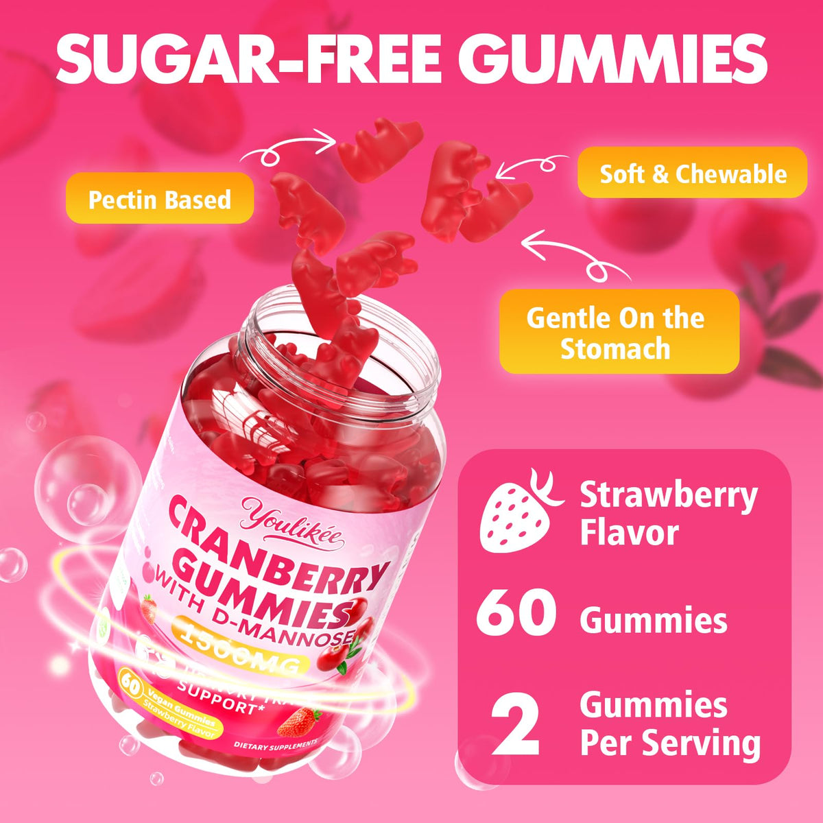 Gummies de Canneberge Youlikee 1500mg, image de l'emballage ouvert