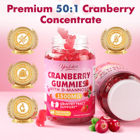 Gummies de Canneberge Youlikee 1500mg, mise en scène avec des fruits