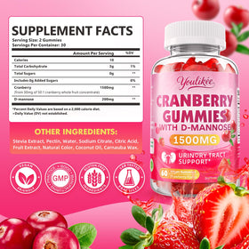 Gummies de Canneberge Youlikee 1500mg, vue de dos de l'emballage