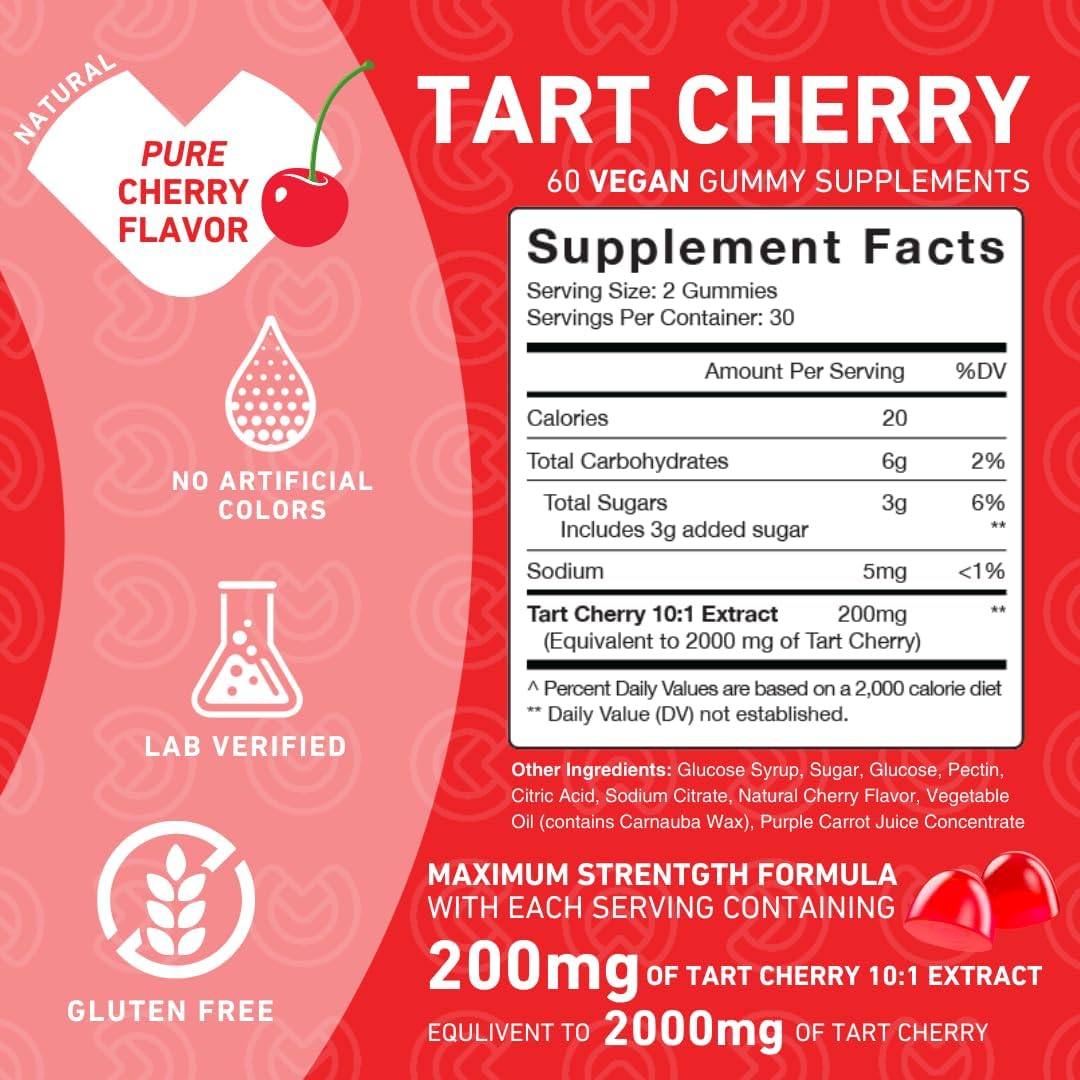 Gummies de Cerise Acide Tartrique PUREFINITY avec fruits en arrière-plan