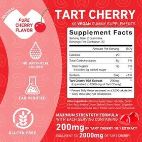 Gummies de Cerise Acide Tartrique PUREFINITY avec fruits en arrière-plan