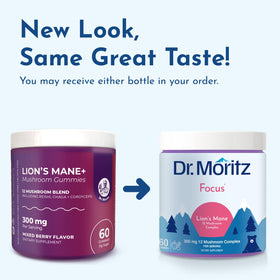 Gummies de champignon lion DR. MORITZ, pot ouvert avec gummies