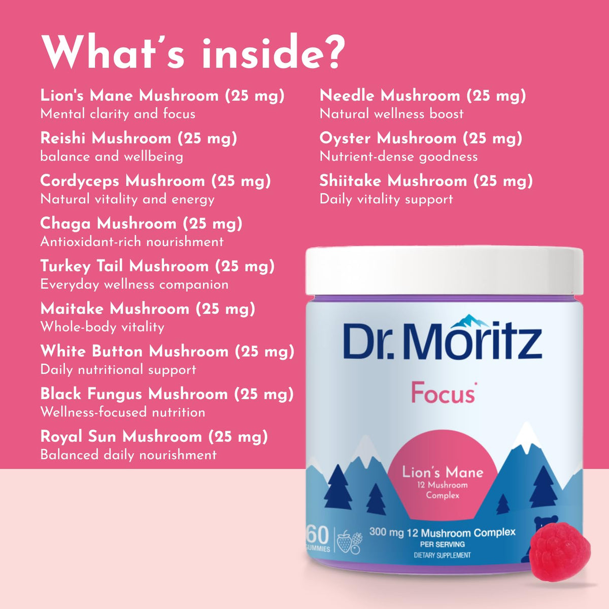 Gummies de champignon lion DR. MORITZ, texture et couleur
