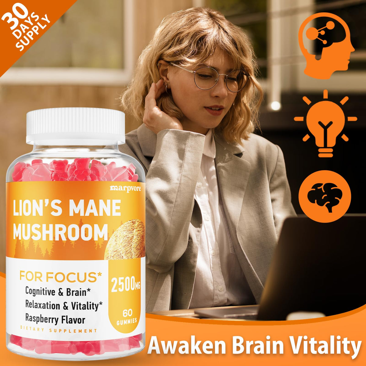 Gummies de champignon lion Marpvore avec des fruits frais