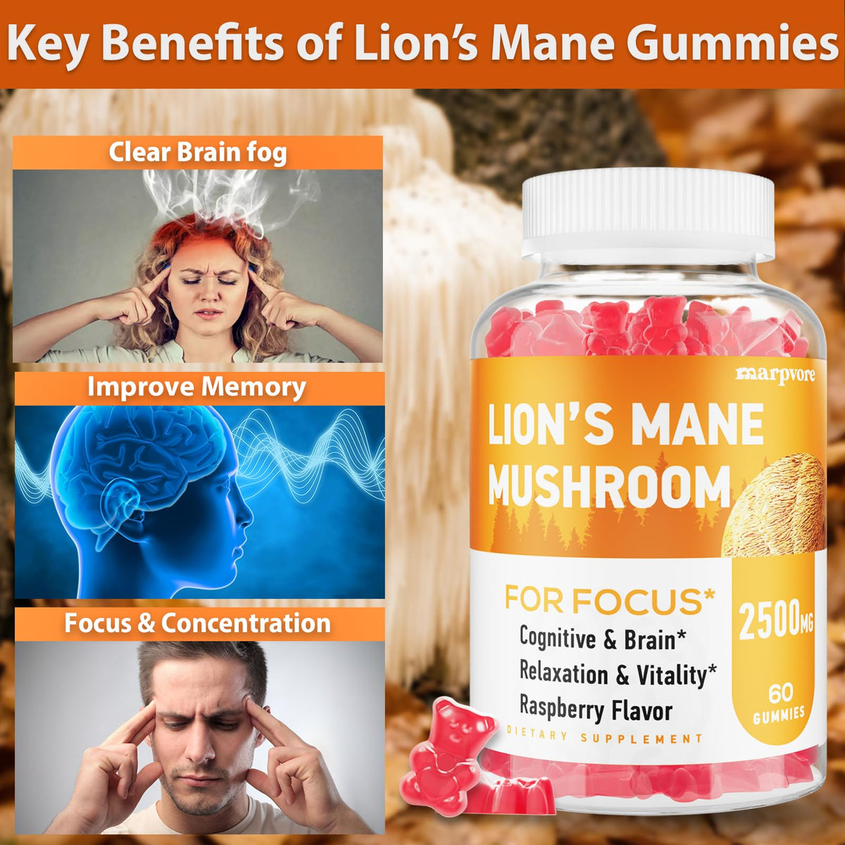Gummies de champignon lion Marpvore en gros plan avec texture