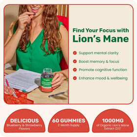 Gummies de champignon Lion's Mane, vue de face avec étiquette