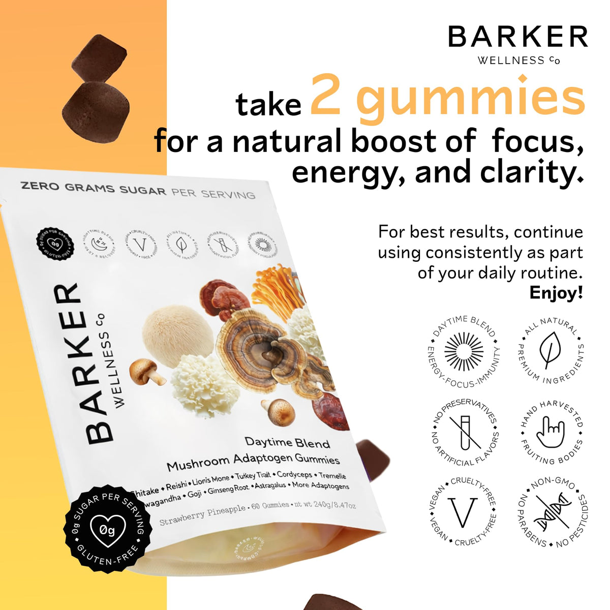 Gummies de champignons Barker Wellness avec un goût fraise-ananas