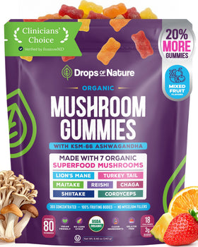 Gummies de champignons biologiques Drops Of Nature, vue de face