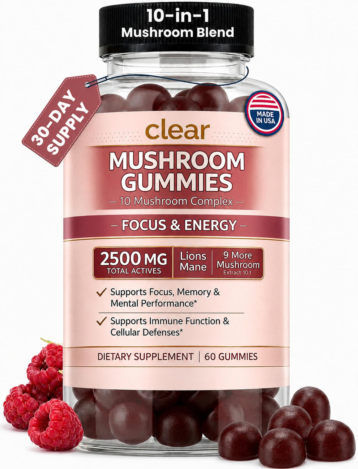Gummies de champignons Clear Probiotics 2500mg vue de face