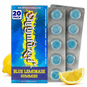 Gummies de champignons Shrumfuzed en boîte, modèle Blue Lemonade